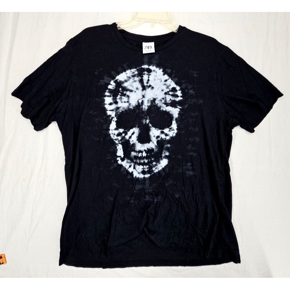 Zara women's t-shirt skull print black white Med
